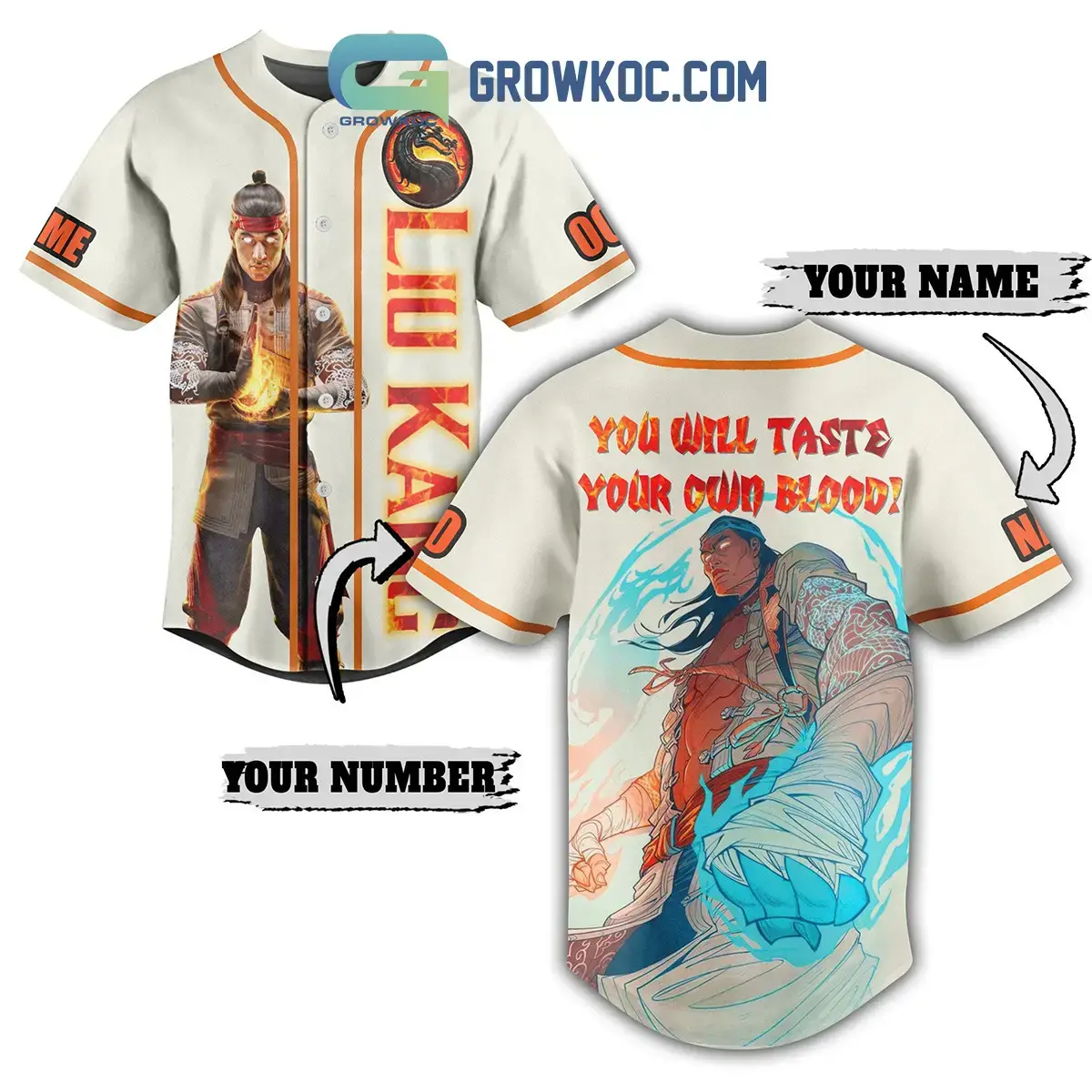 Mortal Kombat Liu Kang You Will Taste Your Own Blood Personalized Baseball Jersey Image