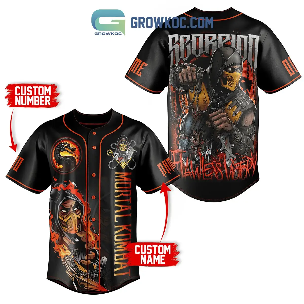 Mortal Kombat Scorpion Flawless Victory Personalized Baseball Jersey Image
