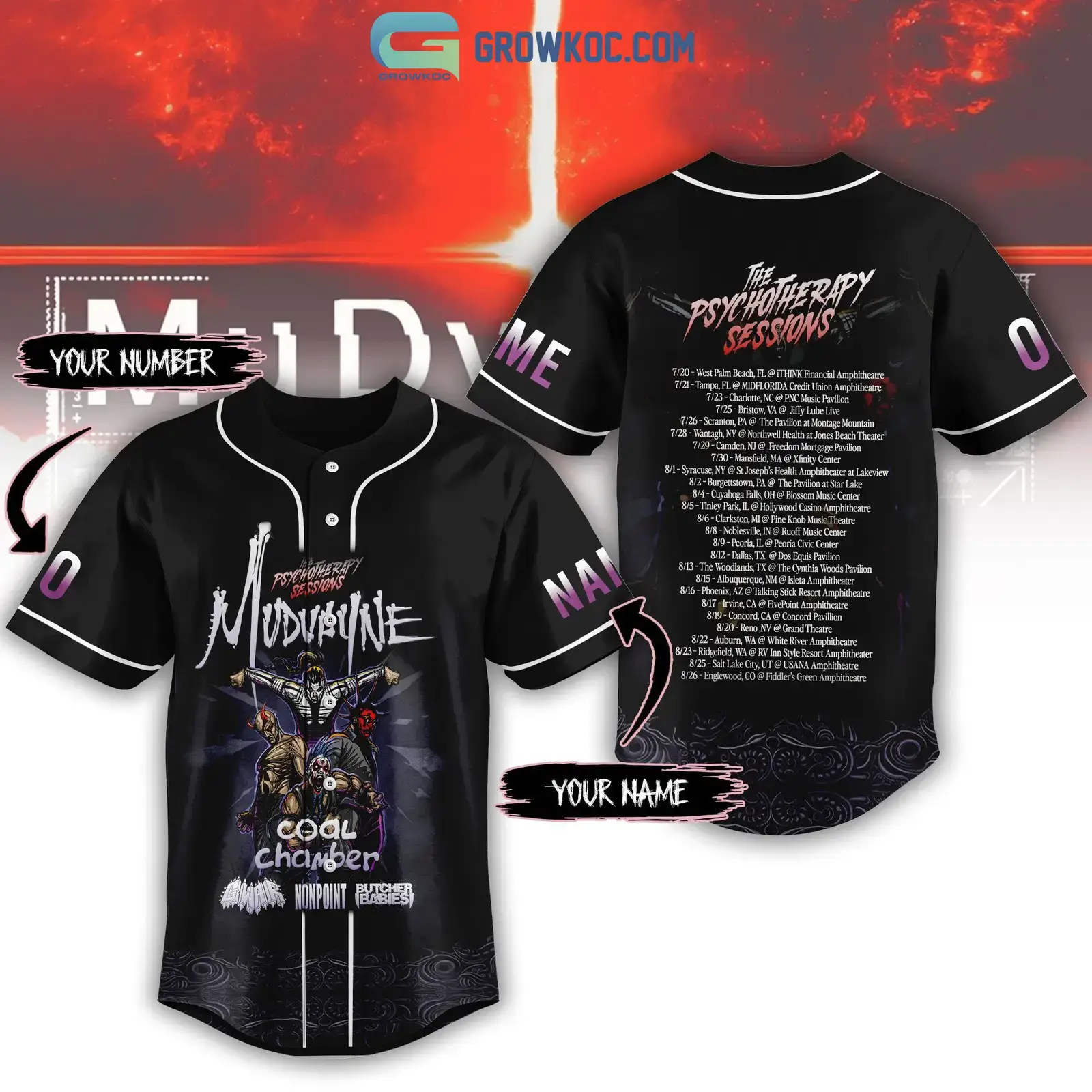 Mudvayne The Psychotherapy Sessions 2023 Tour Personalized Baseball Jersey Image