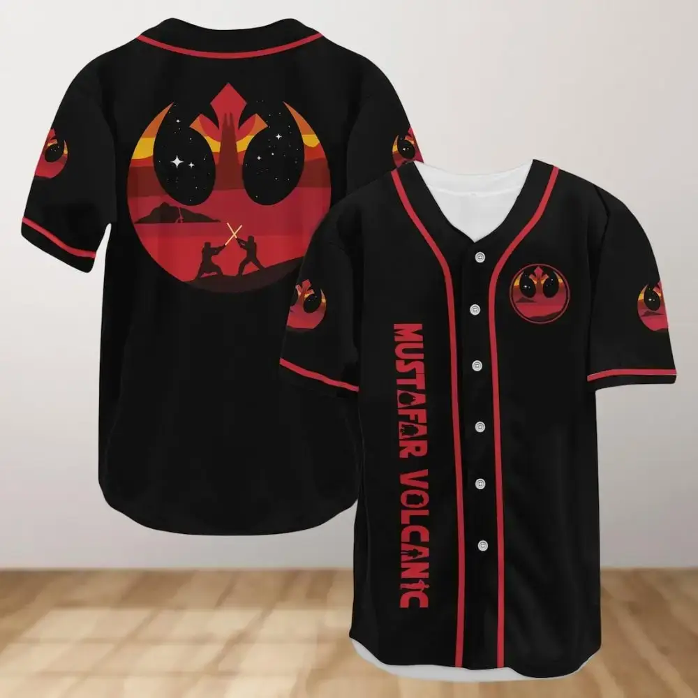 Mustafar Volcanic Baseball Jersey – Galactic Battle Design, Unisex, Black & Red Image