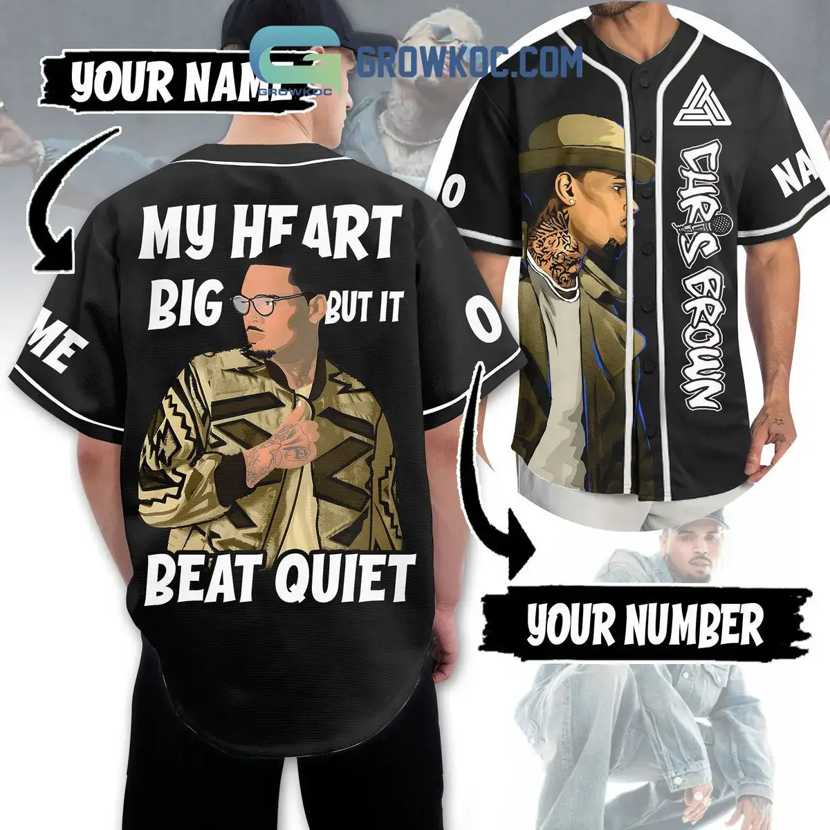 My Heart Big But It Beat Quiet Chris Brown Personalized Baseball Jersey Image