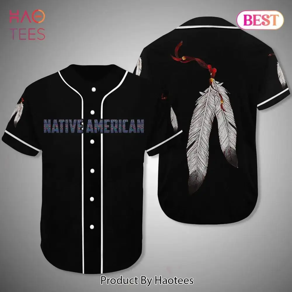 Native American Feather Baseball Jersey - Unique Black Design For Culture Lovers Image
