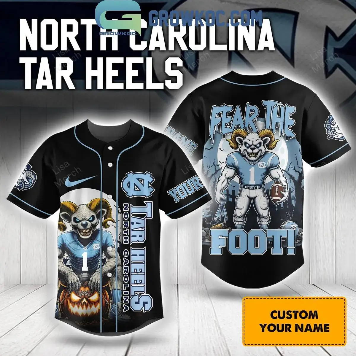NC Tar Heels Halloween Fear The Foot Football 2024 Personalized Baseball Jersey Image