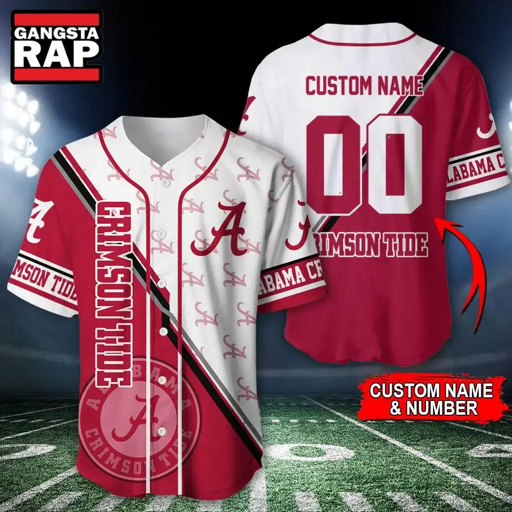 NCAA Alabama Crimson Tide Logo Team Sport Design Baseball Jersey Image