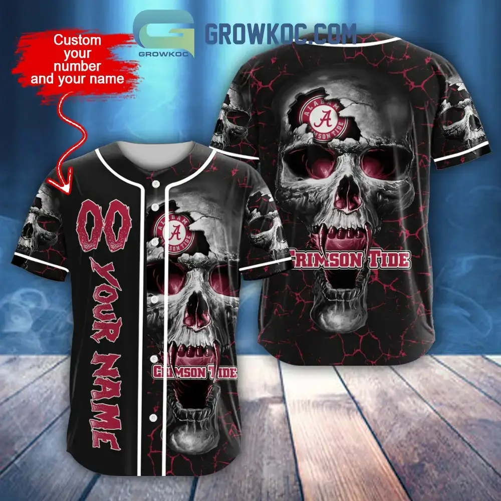 NCAA Alabama Crimson Tide Personalized Skull Design Baseball Jersey Image