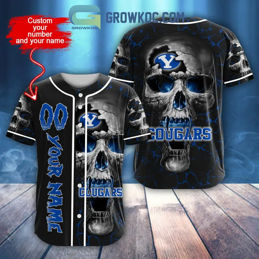 NCAA BYU Cougars Personalized Skull Design Baseball Jersey Image