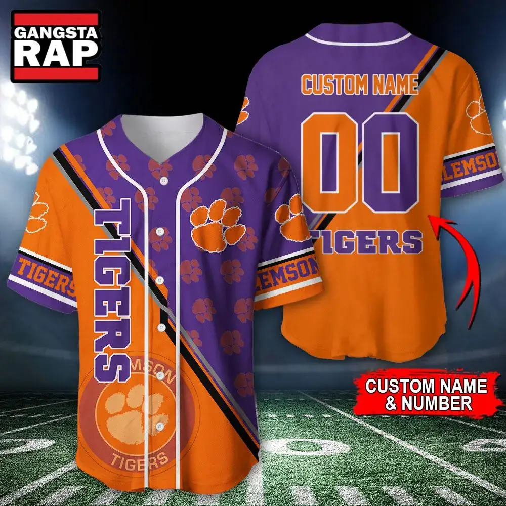 NCAA Clemson Tigers Logo Team Sport Design Baseball Jersey Image