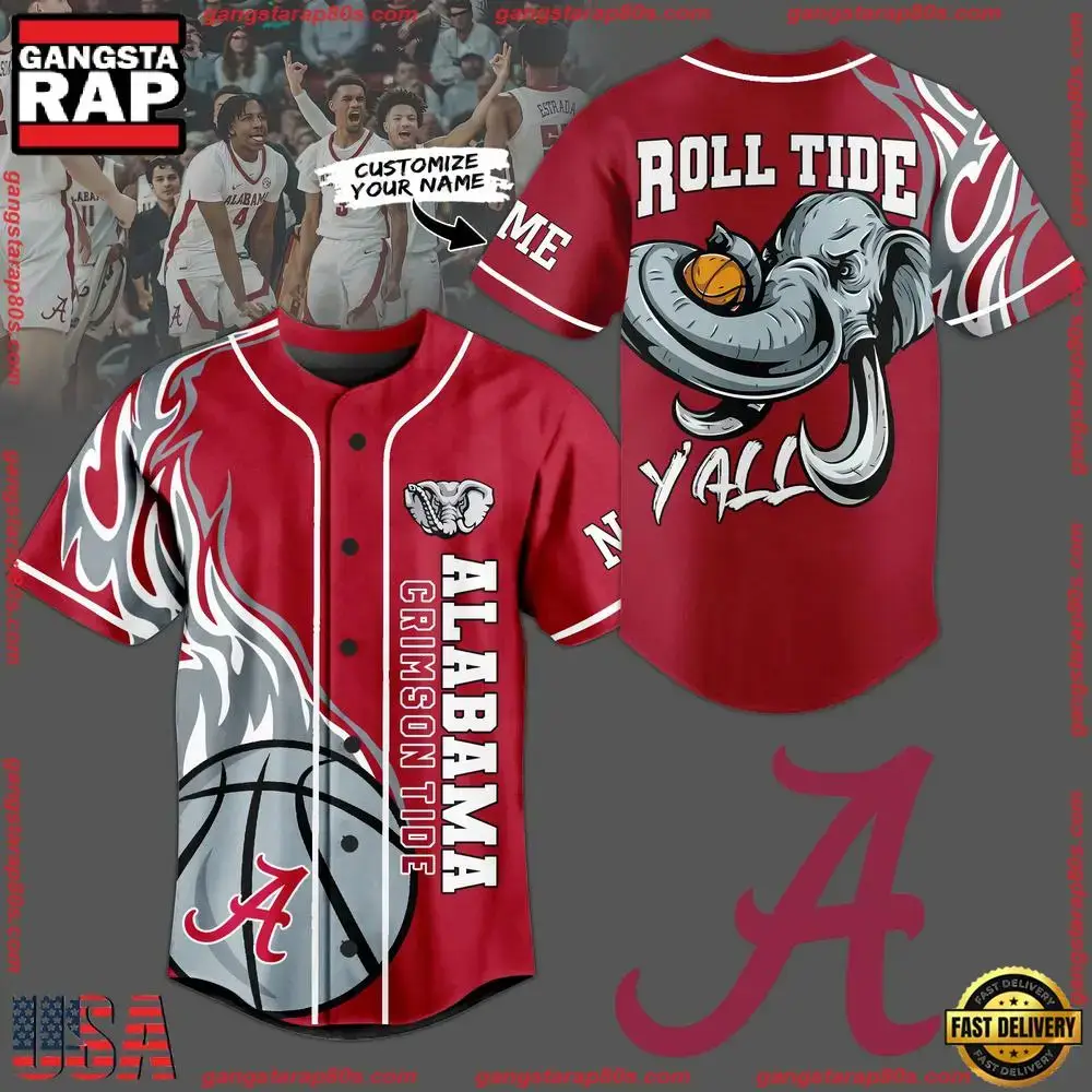 NCAA Custom Name Alabama Crimson Tide Basketball Mascot Yall New Design Baseball Jersey Image