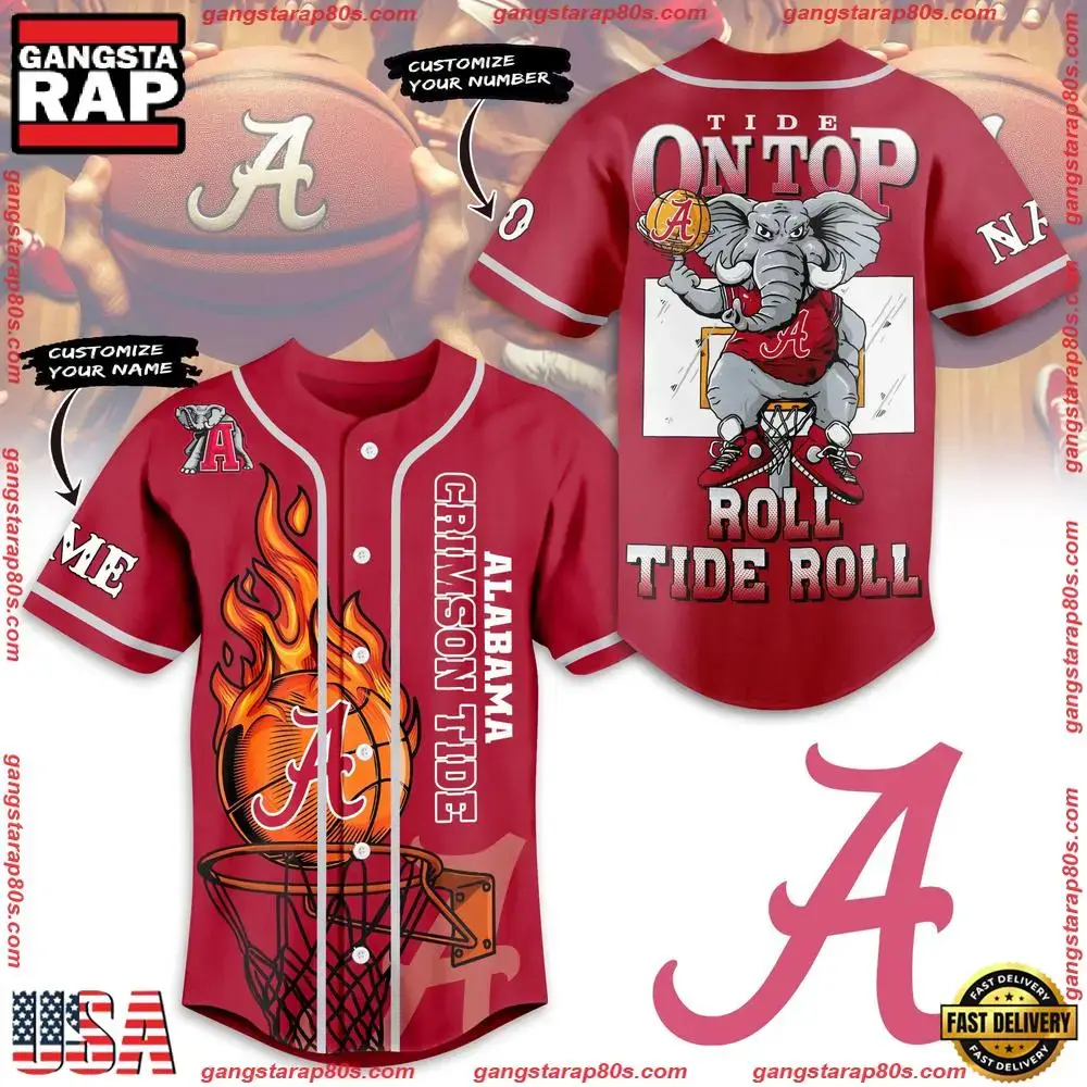 NCAA Custom Name Alabama Crimson Tide Basketball On Top New Design Baseball Jersey Image
