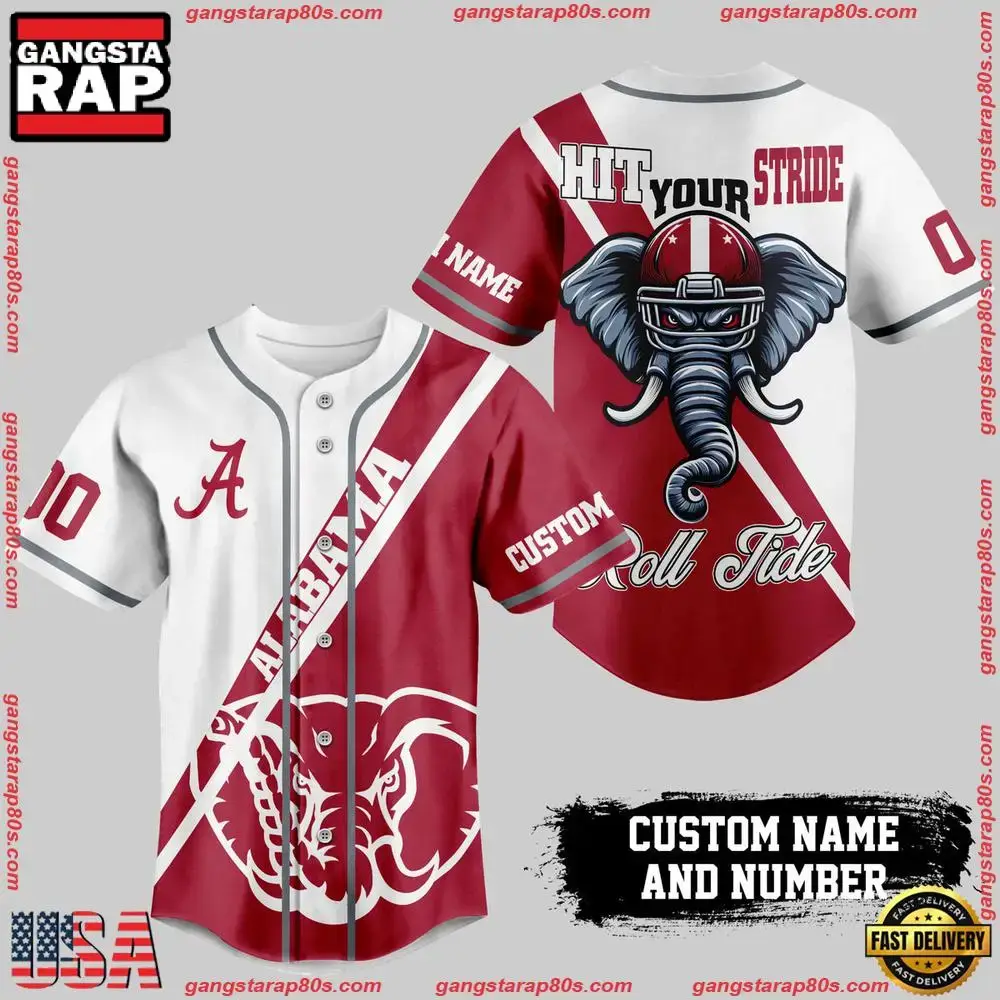 NCAA Custom Name Alabama Crimson Tide Hit Your Stride New Design Baseball Jersey Image