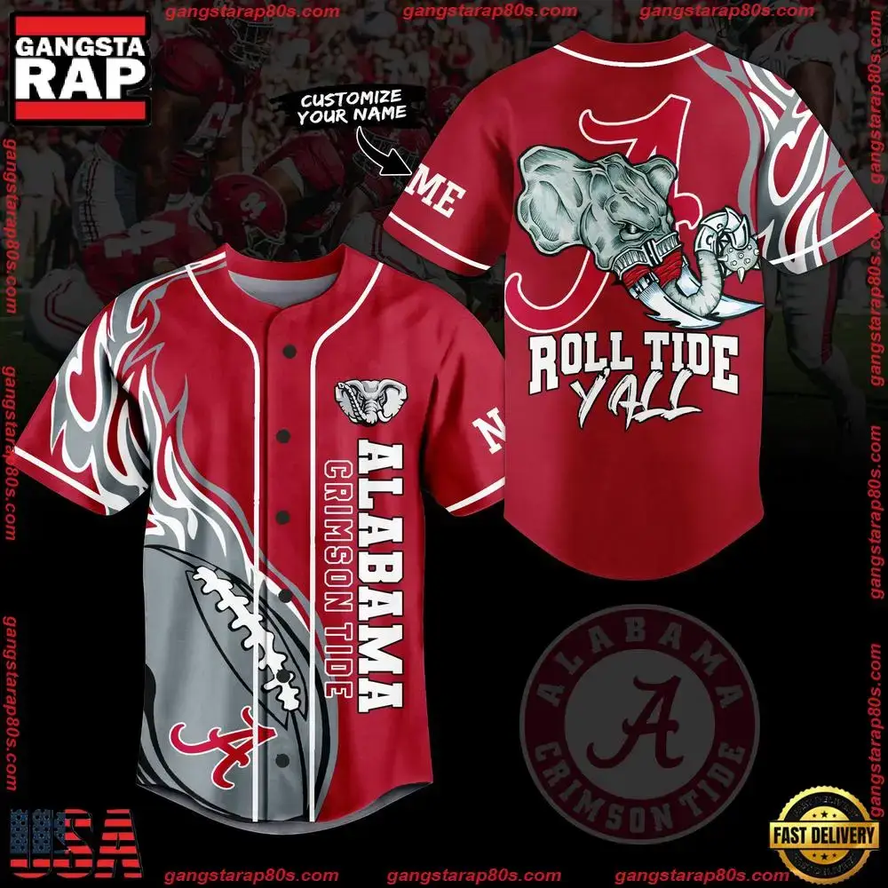 NCAA Custom Name Alabama Crimson Tide Mascot Yall New Design Baseball Jersey Image