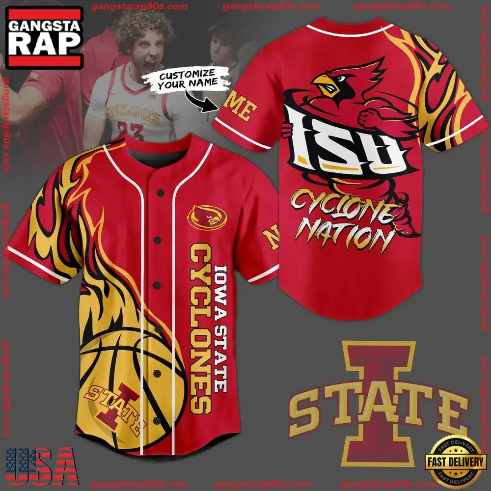 NCAA Custom Name Iowa State Cyclones Football Mascot Ready To Fight New Design Baseball Jersey Image