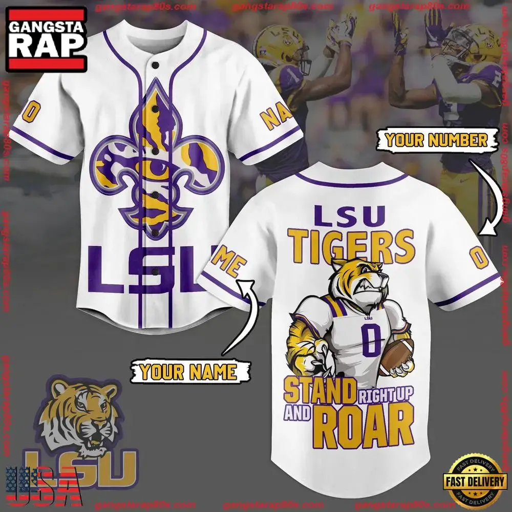 NCAA Custom Name LSU Tigers Football Mascot Ready To Fight New Design Baseball Jersey Image