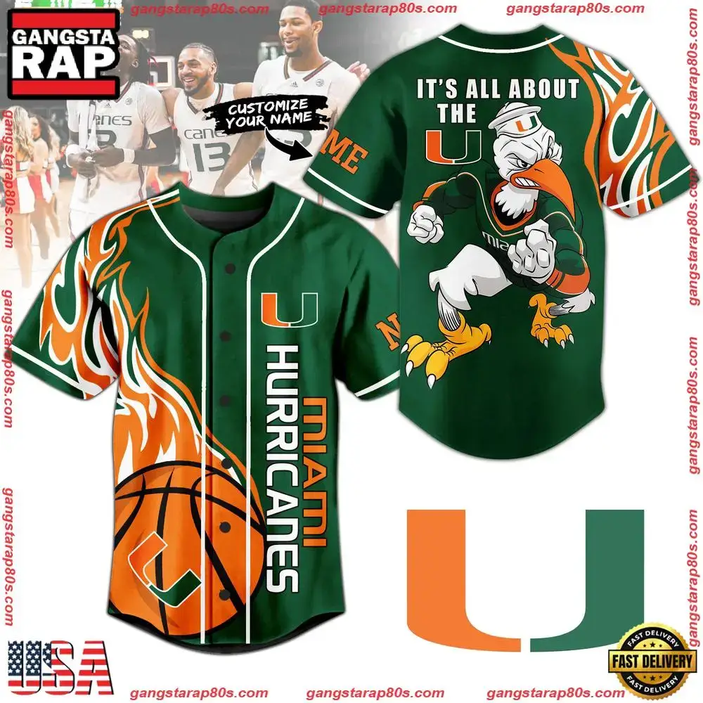 NCAA Custom Name Miami Hurricanes Football Mascot Ready To Fight New Design Baseball Jersey Image