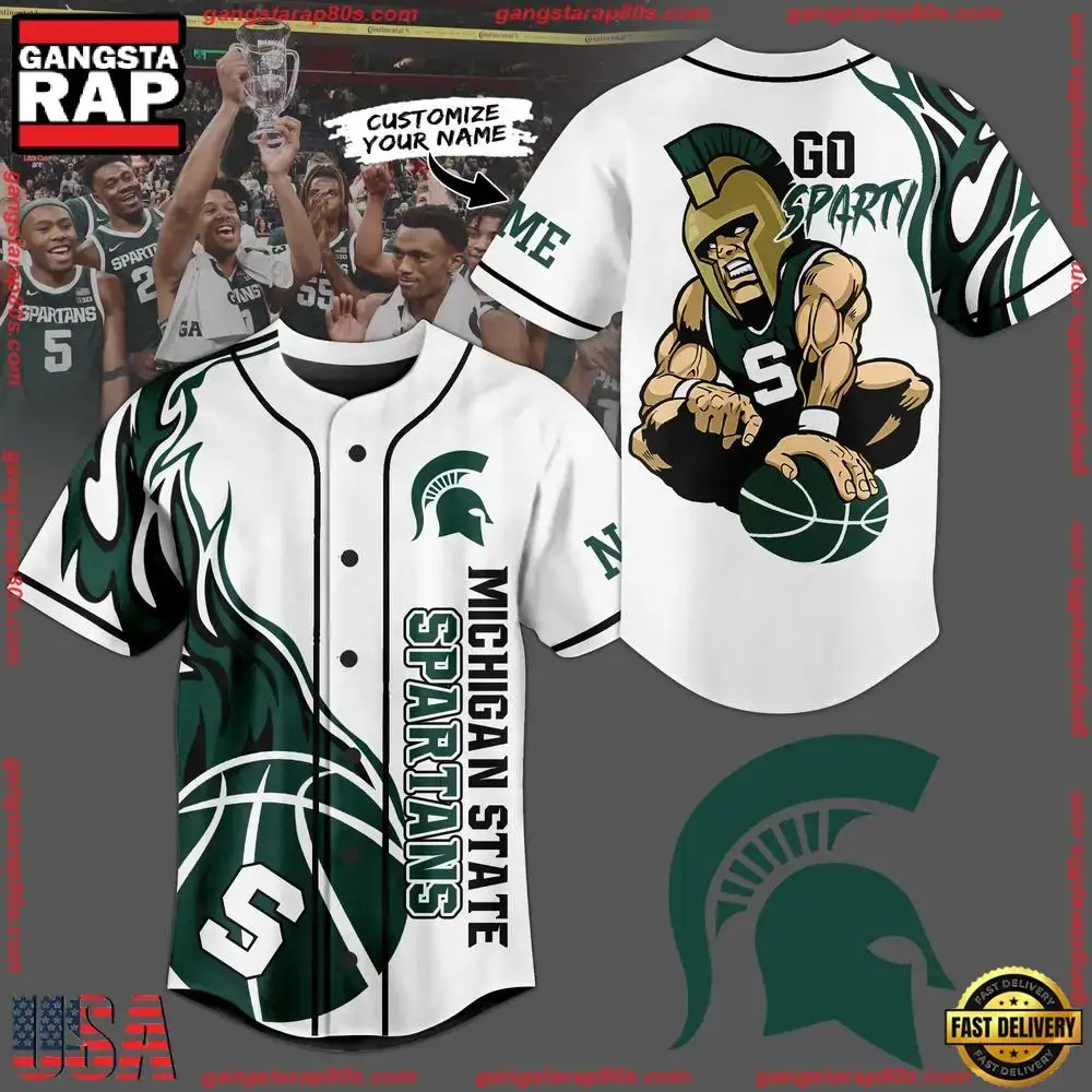 NCAA Custom Name Michigan State Spartans Football Mascot Ready To Fight New Design Baseball Jersey Image