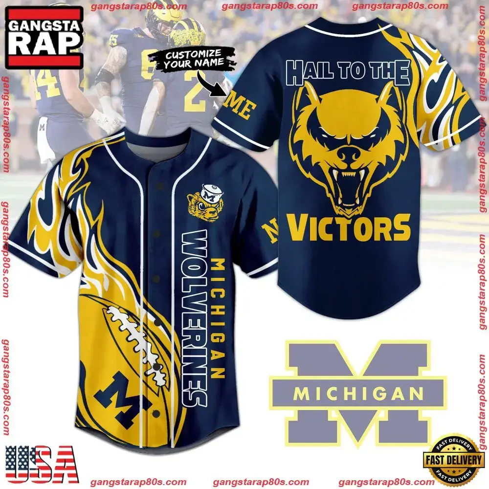 NCAA Custom Name Michigan Wolverines Football Mascot Ready To Fight New Design Baseball Jersey Image