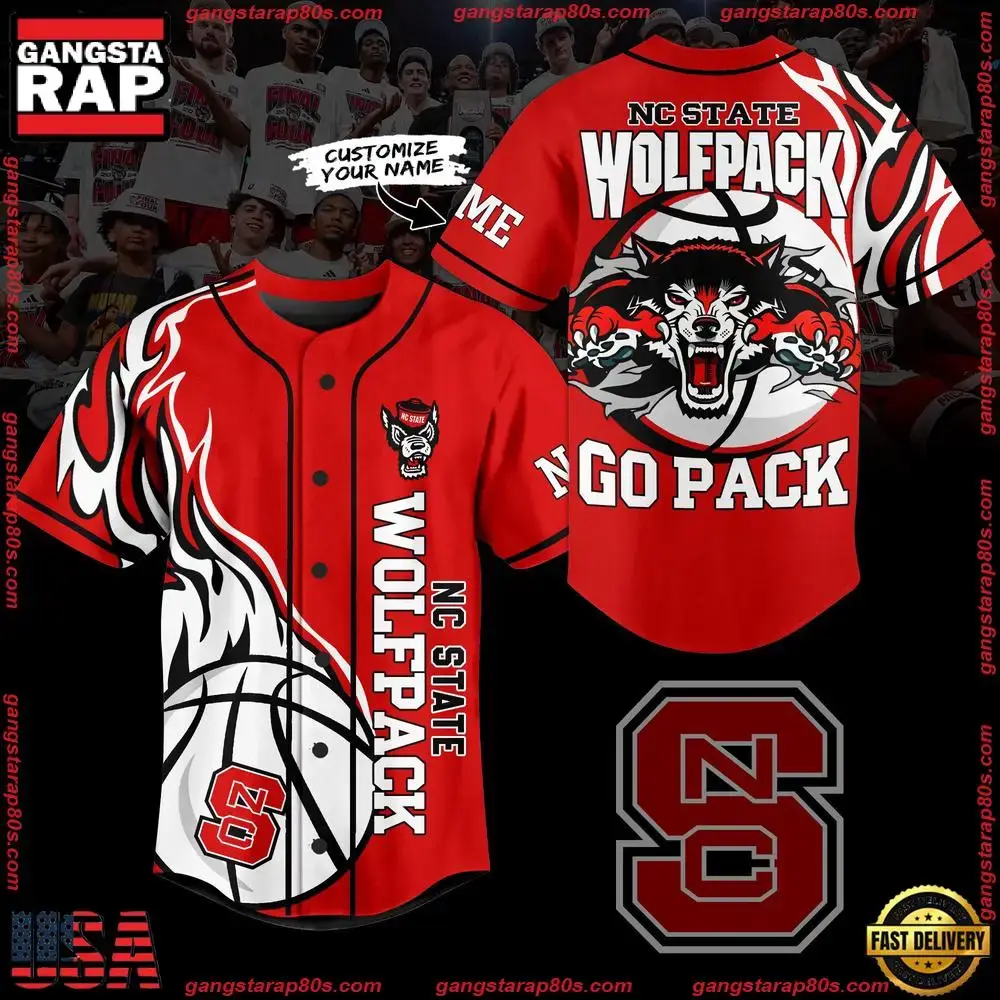 NCAA Custom Name NC State Wolfpack Football Mascot Ready To Fight New Design Baseball Jersey Image