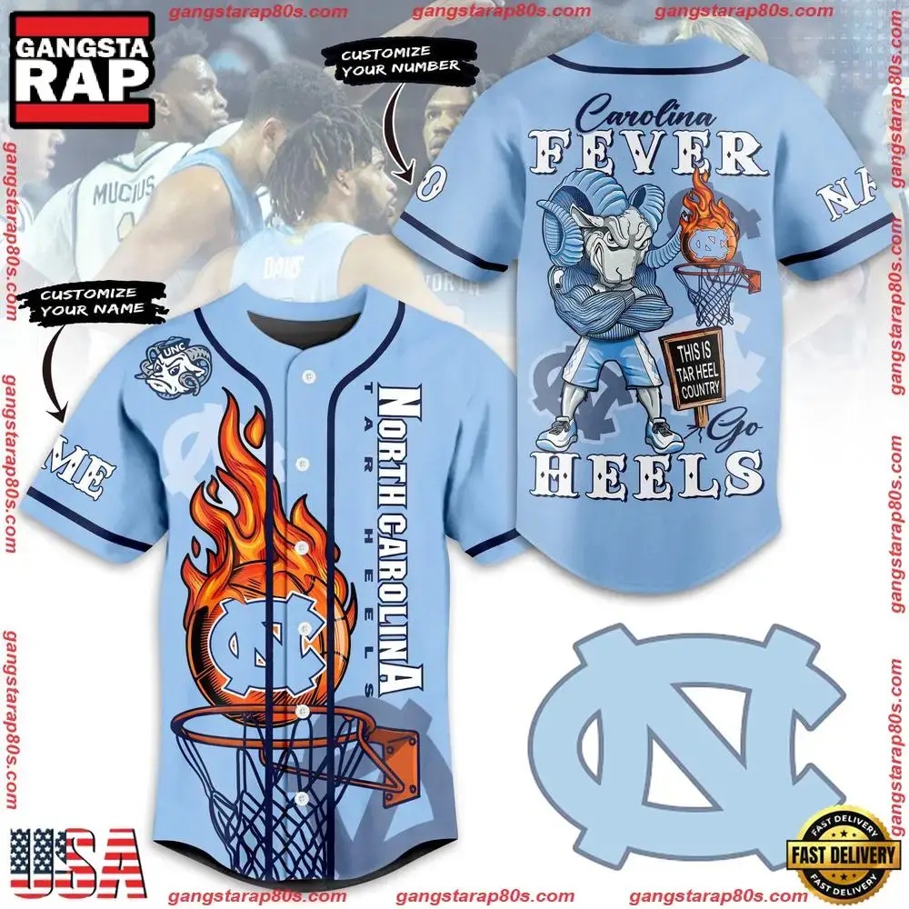 NCAA Custom Name North Carolina Tar Heels Basketball Caroline Fever Heels New Design Baseball Jersey Image