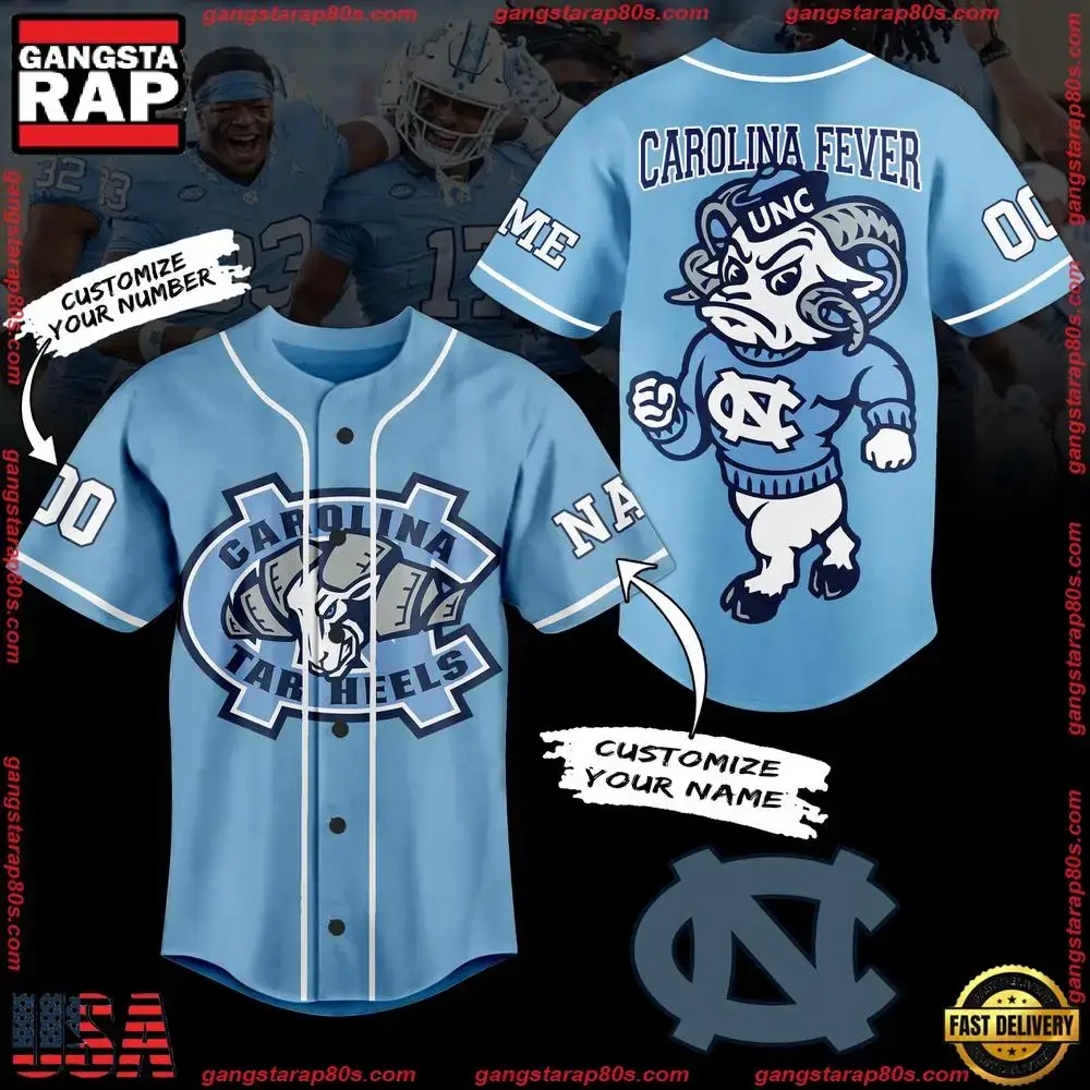 NCAA Custom Name North Carolina Tar Heels Big Mascot Logo New Design Baseball Jersey Image