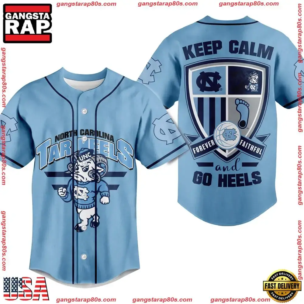 NCAA Custom Name North Carolina Tar Heels Keep Calm And Go Heels New Design Baseball Jersey Image