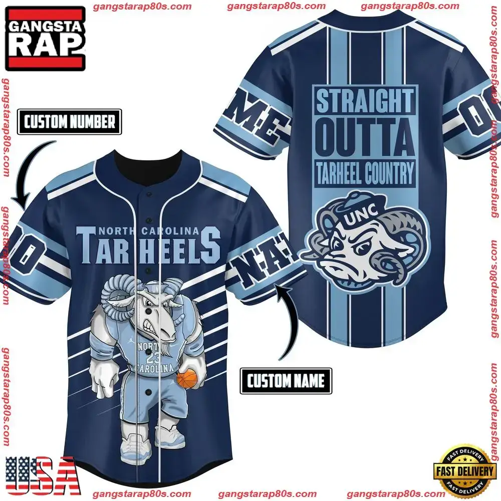 NCAA Custom Name North Carolina Tar Heels Straight Outta Tarheel Country New Design Baseball Jersey Image