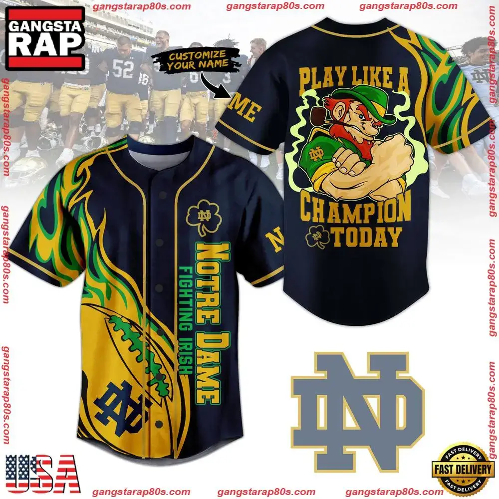 NCAA Custom Name Notre Dame Fighting Irish Play Like A Champion Today New Design Baseball Jersey Image