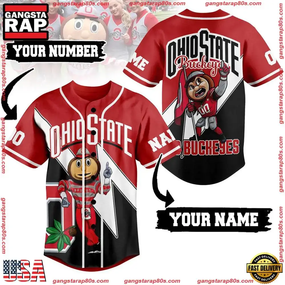 NCAA Custom Name Ohio State Buckeyes Mascot Go Buckeyes New Design Baseball Jersey Image