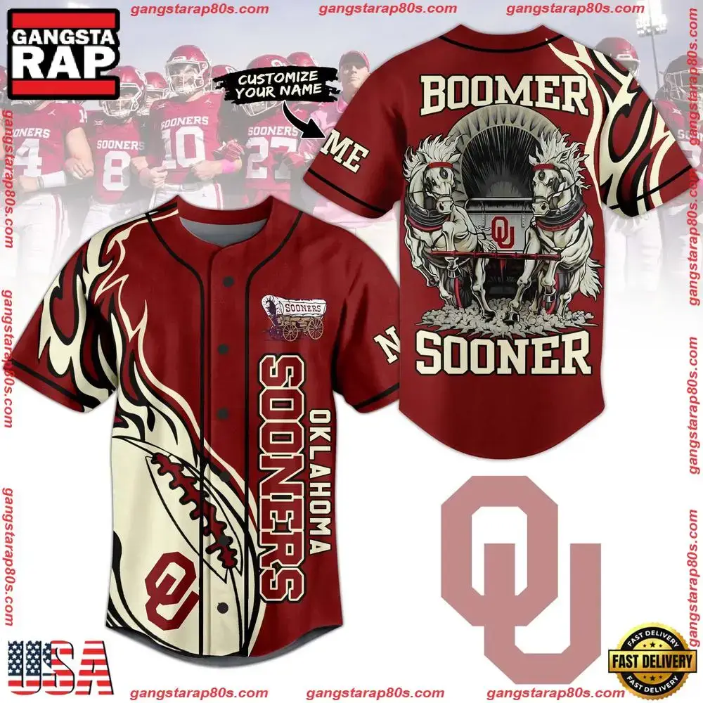 NCAA Custom Name Oklahoma Sooners Football Mascot Ready To Fight New Design Baseball Jersey Image