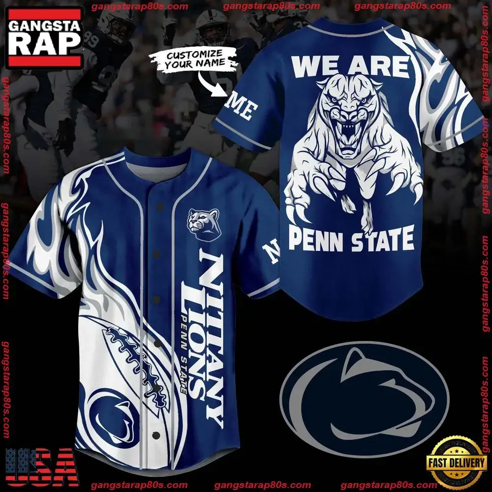 NCAA Custom Name Penn State Nittany Lions Football Mascot Ready To Fight New Design Baseball Jersey Image