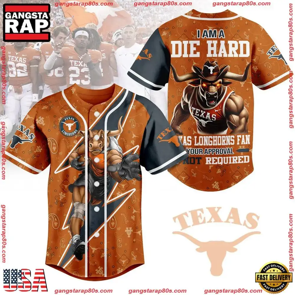 NCAA Custom Name Texas Longhorns I Am A Die Hard Mascot Crazy New Design Baseball Jersey Image