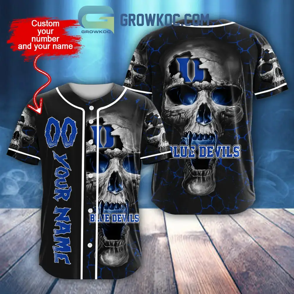 NCAA Duke Blue Devils Personalized Skull Design Baseball Jersey Image