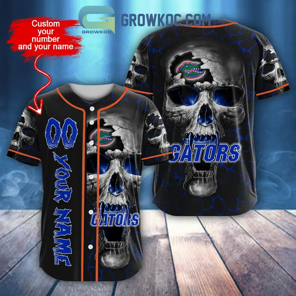 NCAA Florida Gators Personalized Skull Design Baseball Jersey Image