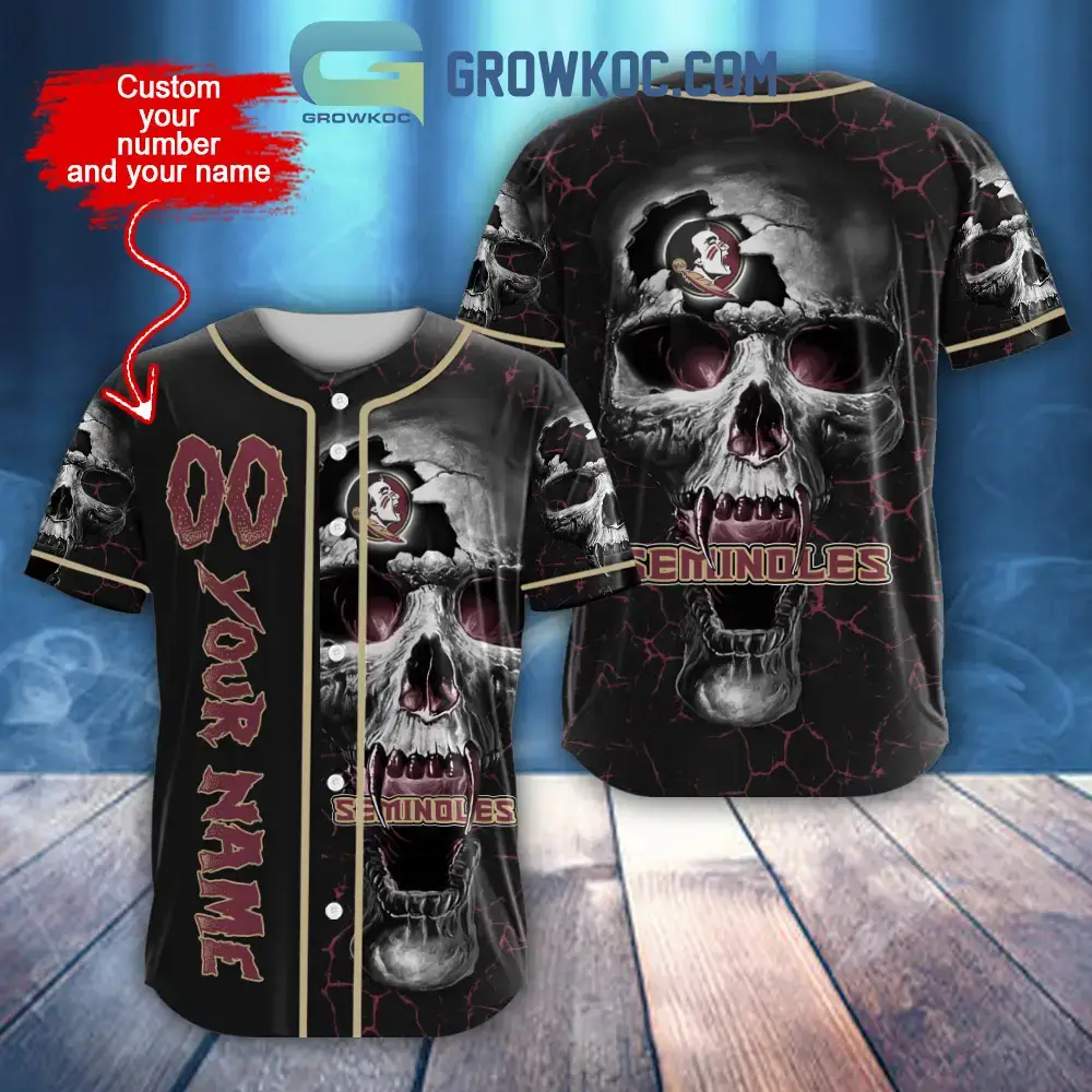 NCAA Florida State Seminoles Personalized Skull Design Baseball Jersey Image