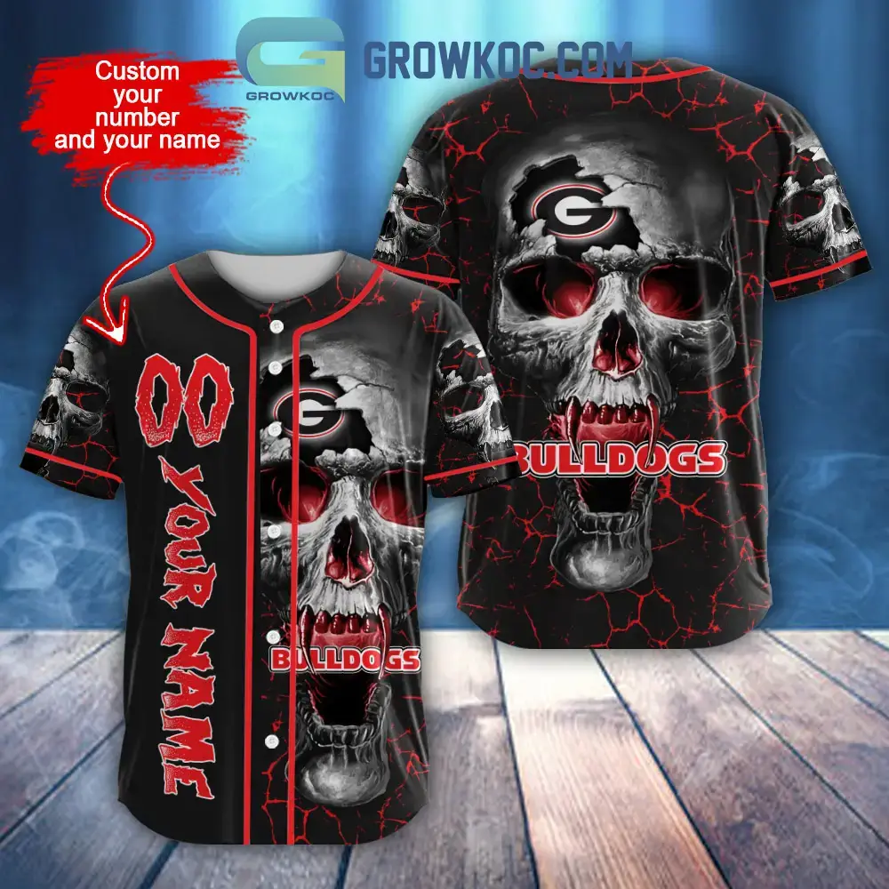 NCAA Georgia Bulldogs Personalized Skull Design Baseball Jersey Image