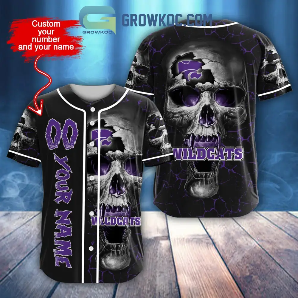 NCAA Kansas State Wildcats Personalized Skull Design Baseball Jersey Image