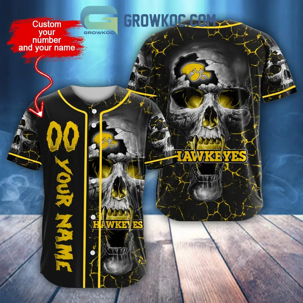 NCAA Lowa Hawkeyes Personalized Skull Design Baseball Jersey Image