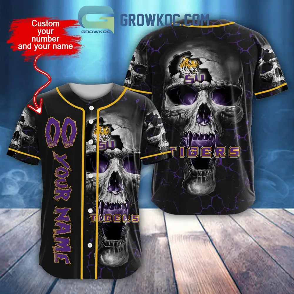 NCAA LSU Tigers Personalized Skull Design Baseball Jersey Image