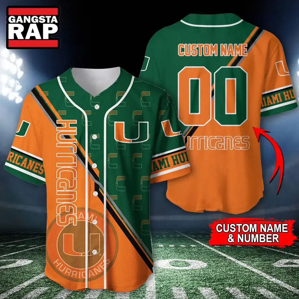 NCAA Miami Hurricanes Logo Team Sport Design Baseball Jersey Image