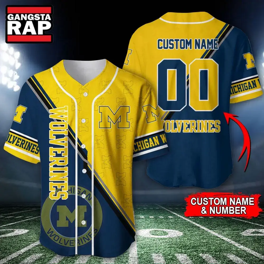 NCAA Michigan Wolverines Logo Team Sport Design Baseball Jersey Image