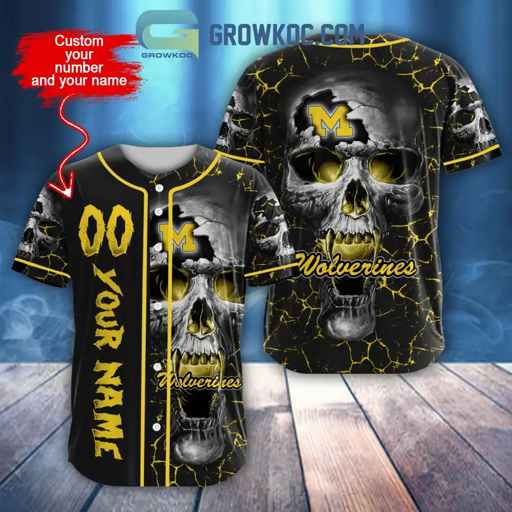 NCAA Michigan Wolverines Personalized Skull Design Baseball Jersey Image