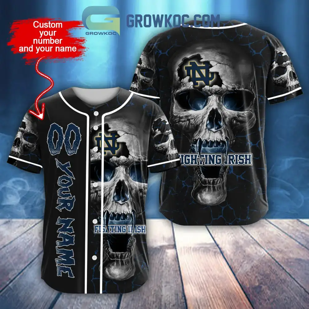 NCAA Notre Dame Fighting Irish Personalized Skull Design Baseball Jersey Image