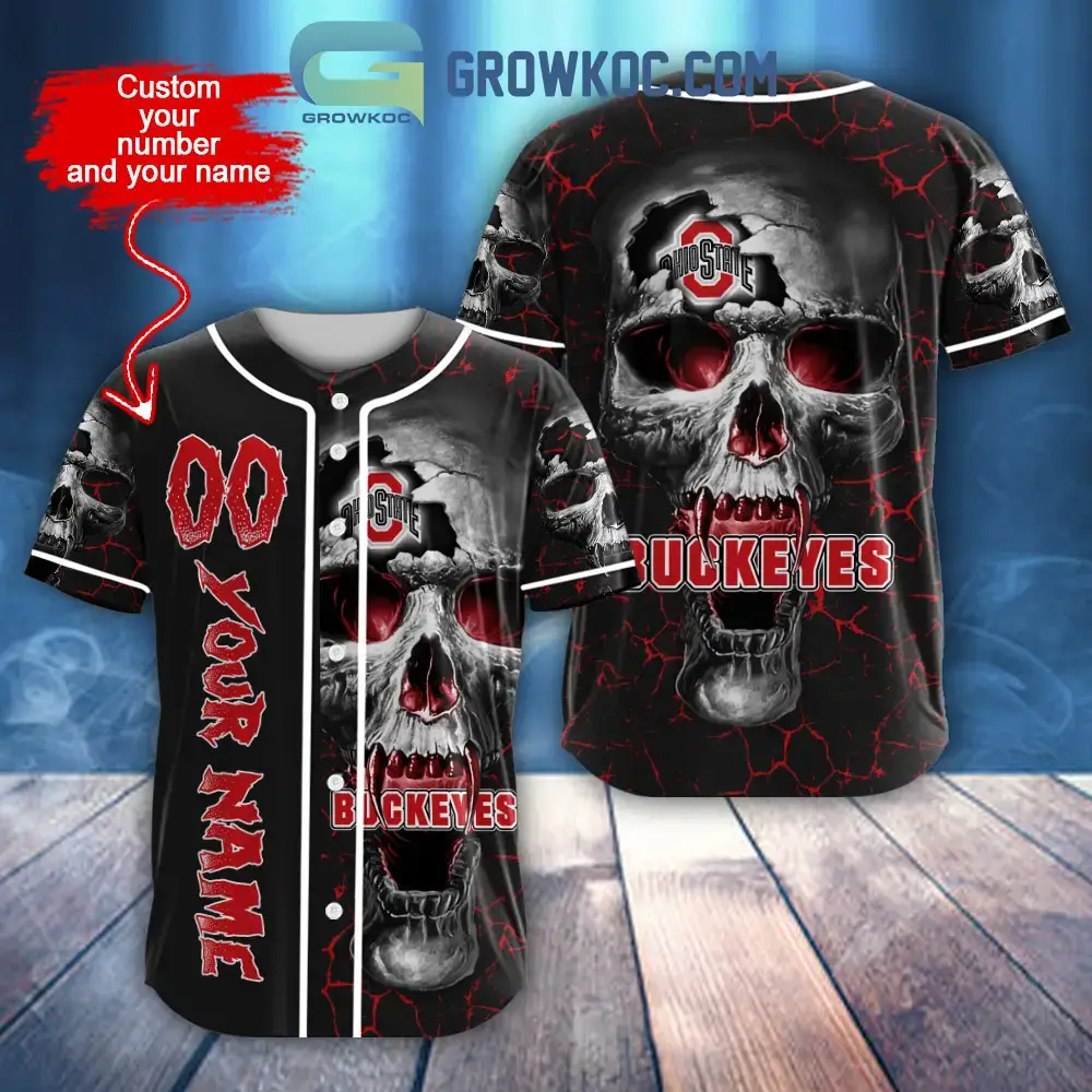 NCAA Ohio State Buckeyes Personalized Skull Design Baseball Jersey Image