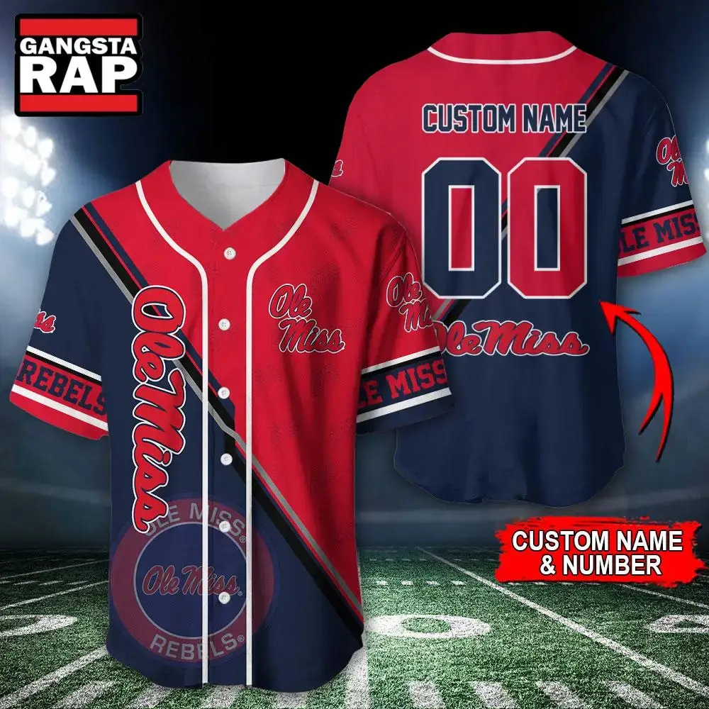 NCAA Ole Miss Rebels Logo Team Sport Design Baseball Jersey Image