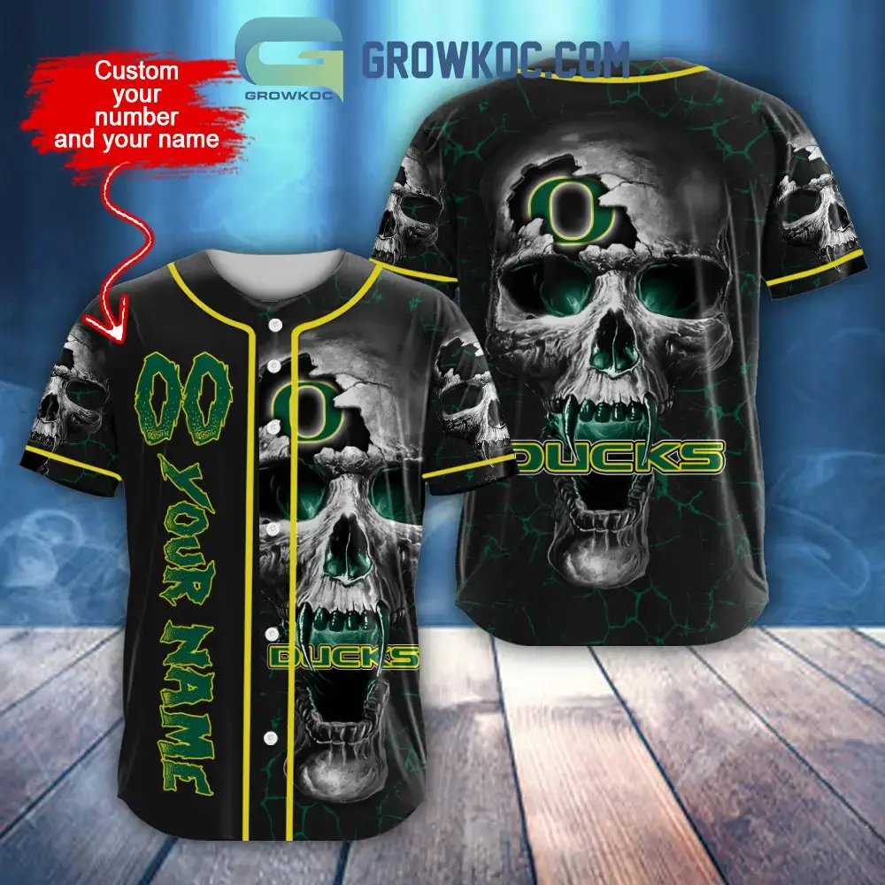 NCAA Oregon Ducks Personalized Skull Design Baseball Jersey Image