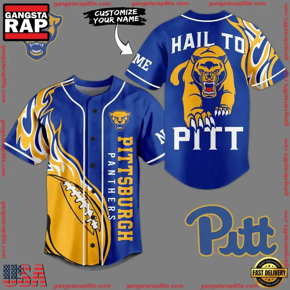 NCAA Pittsburgh Panthers Hail To Pitt Custom Name Baseball Jersey Image