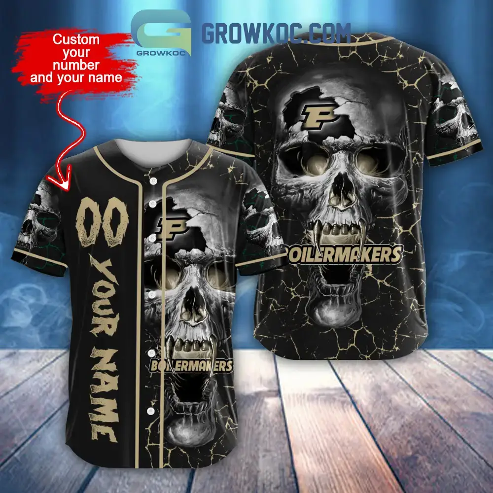 NCAA Purdue Boilermakers Personalized Skull Design Baseball Jersey Image