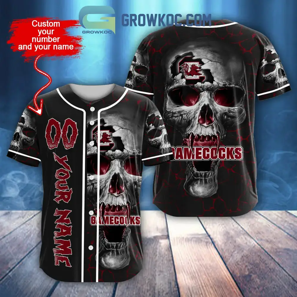 NCAA South Carolina Gamecocks Personalized Skull Design Baseball Jersey Image