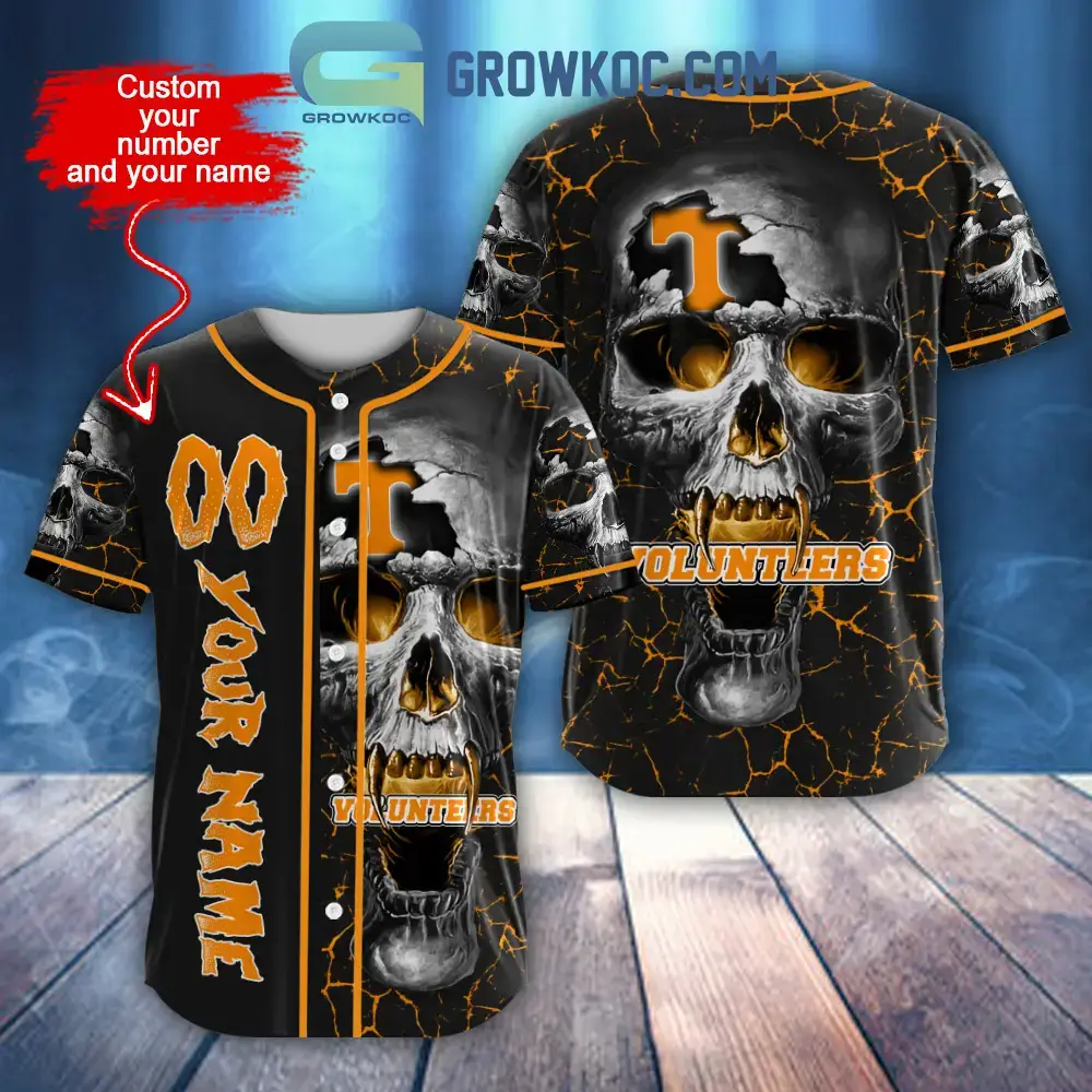 NCAA Tennessee Volunteers Personalized Skull Design Baseball Jersey Image
