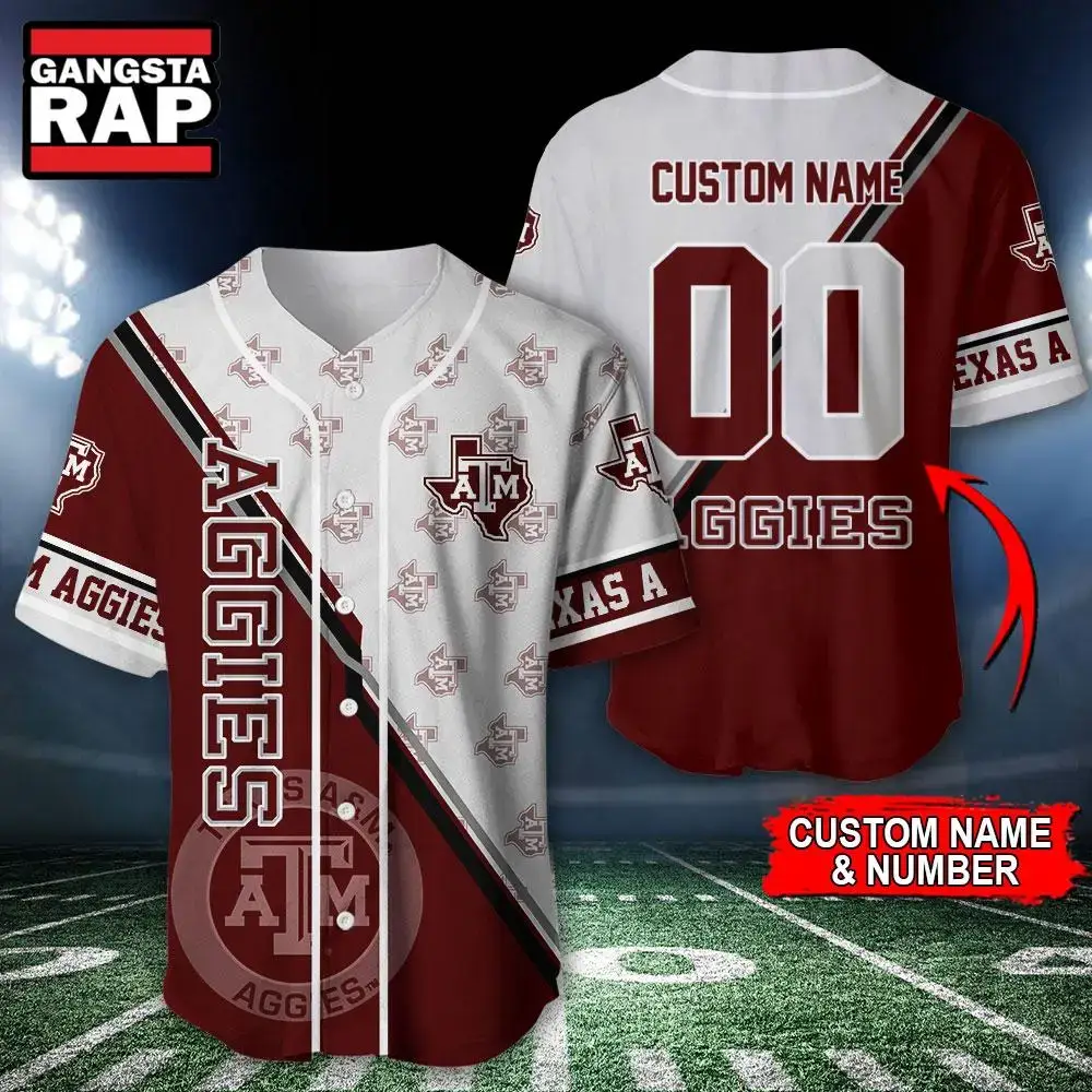 NCAA Texas AM Aggies Logo Team Sport Design Baseball Jersey Image