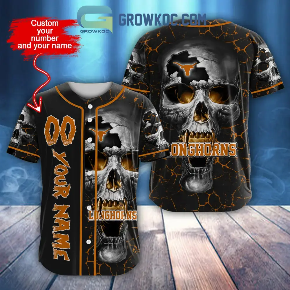 NCAA Texas Longhorns Personalized Skull Design Baseball Jersey Image